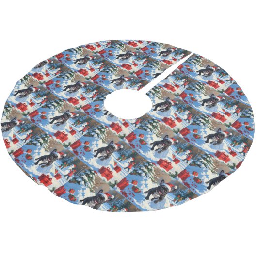 Black French Bulldog Weihnachten Weihnachtsfest Sc Polyester Weihnachtsbaumdecke (Schrägansicht)