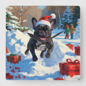 Black French Bulldog Weihnachten Weihnachtsfest Sc Quadratische Wanduhr (Vorderseite)