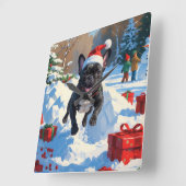 Black French Bulldog Weihnachten Weihnachtsfest Sc Quadratische Wanduhr (Winkel)