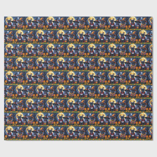 Black French Bulldogs Pumpkin Halloween Funny Funn Geschenkpapier (Flach)