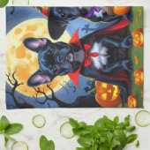 Black French Bulldogs Pumpkin Halloween Funny Funn Geschirrtuch (Gefaltet)