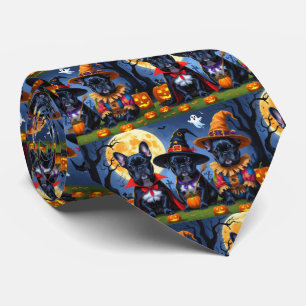 Black French Bulldogs Pumpkin Halloween Funny Funn Krawatte