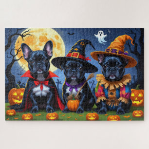 Black French Bulldogs Pumpkin Halloween Funny Funn Puzzle