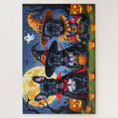 Black French Bulldogs Pumpkin Halloween Funny Funn Puzzle (Vertikal)
