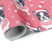 Black Frenchie auf Pink Christmas Wrapping Paper Geschenkpapier (Rolleneckpunkt)
