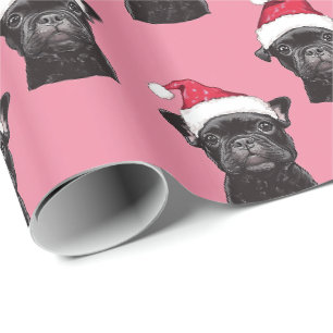 Black Frenchie Hund Pink Weihnachtswrapping Paper Geschenkpapier