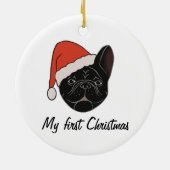 Black Frenchie Weihnachtsmannmütze Weihnachts-Orna Keramik Ornament (Hinten)