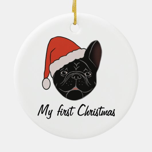 Black Frenchie Weihnachtsmannmütze Weihnachts-Orna Keramik Ornament (Hinten)