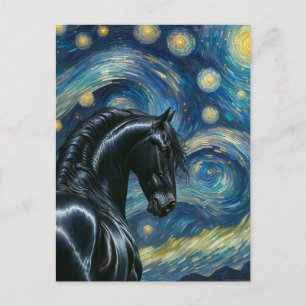 Black Fresian Horse Van Gogh Postkarte