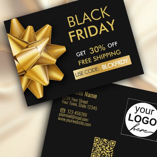 Black Friday Sale Gold Bow QR Code Rabattkarte