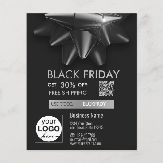 Black Friday Sale Grau Bow QR Code Discount Flyer (Vorne)