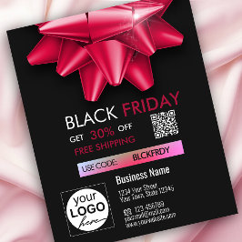 Black Friday Sale Pink Bow QR Code Discount Flyer