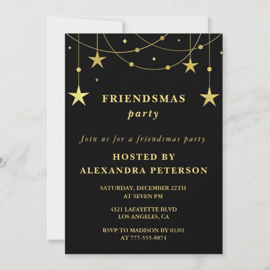 Black Friendsmas Einladungen Party Gold Stars (Vorderseite)