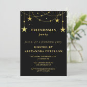 Black Friendsmas Einladungen Party Gold Stars (Stehend Vorderseite)