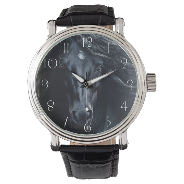 Black Friesian Horse Armbanduhr (Vorderseite)