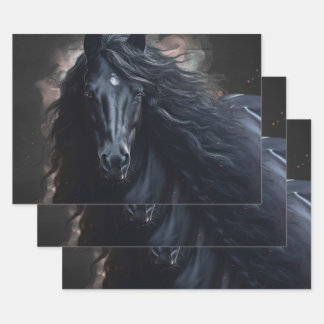 Black Friesian Horse Geschenkpapier Set