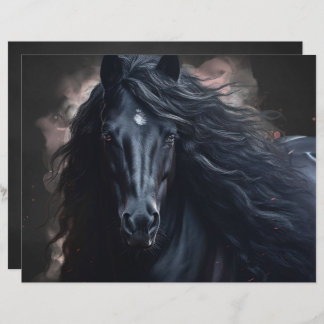 Black Friesian Horse Scrapbook Paper