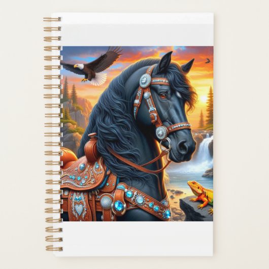 Black Friesian Horse Sunset Planer (Vorderseite)