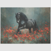 Black Friesian Stallion Red Poppies Decoupage Seidenpapier (Vorderseite)