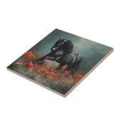 Black Friesian Stallion Red Poppies Fliese (Seite)