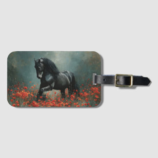 Black Friesian Stallion Red Poppies Gepäckanhänger