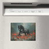 Black Friesian Stallion Red Poppies Magnet (In Situ (Geschirrspüler))