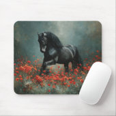 Black Friesian Stallion Red Poppies Mousepad (Mit Mouse)