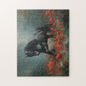 Black Friesian Stallion Red Poppies Puzzle (Vertikal)