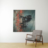 Black Friesian Stallion Red Poppies Wandteppich (Beispiel (Horizontal))