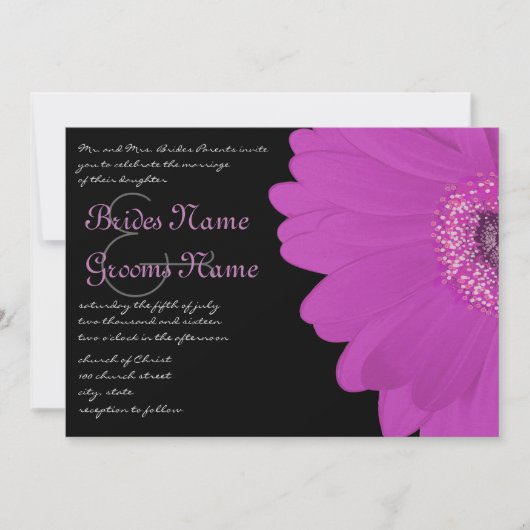 Black & Fuchsia Gerber Daisy Wedding Einladung (Vorderseite)