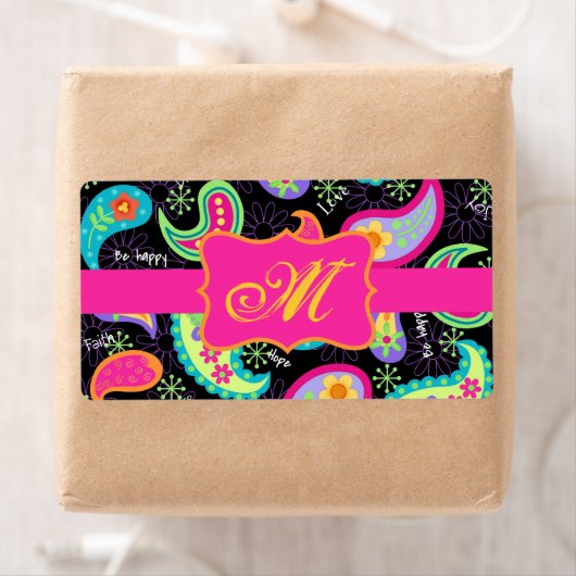 Black Fuchsia Pink Modern Paisley Monogram (Insitu)