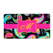 Black Fuchsia Pink Modern Paisley Monogram (Vorne)