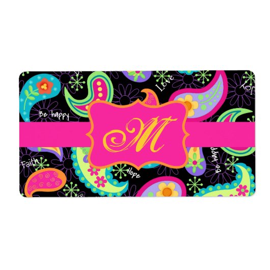 Black Fuchsia Pink Modern Paisley Monogram (Vorne)