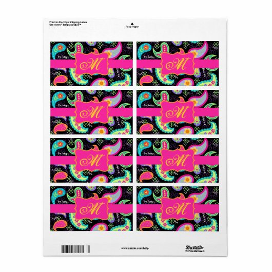 Black Fuchsia Pink Modern Paisley Monogram (Vorne)