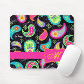 Black Fuchsia Pink Modern Paisley Monogram Mousepad (Mit Mouse)