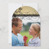 Black Funky Elegant Swirl Wedding Foto Einladung (Vorderseite)