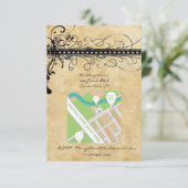 Black Funky Elegant Wirbel Hochzeitsfeiern Einladung (Stehend Vorderseite)