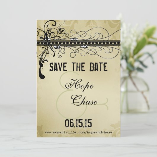 Black Funky Elegant Wirbel Hochzeitssache speicher Save The Date (Stehend Vorderseite)