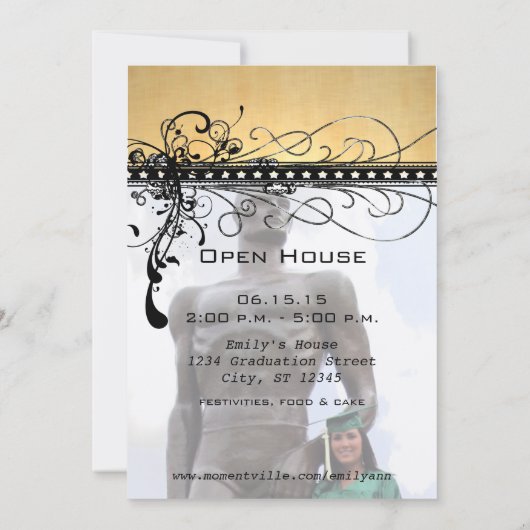 Black Funky Eleganter Wirbel Abschluss Einladung (Rückseite)