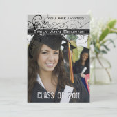 Black Funky Eleganter Wirbel Abschluss Einladung (Stehend Vorderseite)