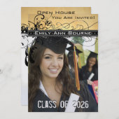 Black Funky Eleganter Wirbel Abschluss Einladung (Vorne/Hinten)