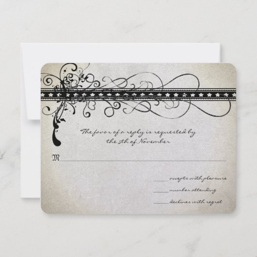 Black Funky Renaissance Wedding Response Cards RSVP Karte (Rückseite)