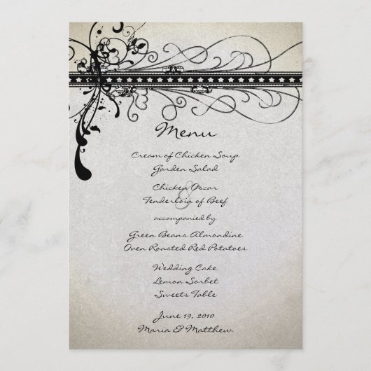 Black Funky Rustic Country Elegantes Hochzeitsmenü Menükarte (Vorderseite)