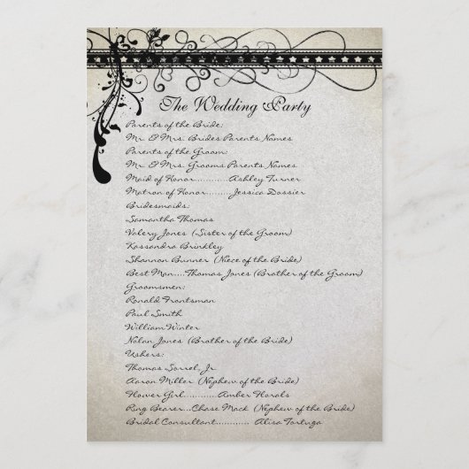 Black Funky Stines Lights Wirbel Hochzeitsprogramm Programm (Rückseite)