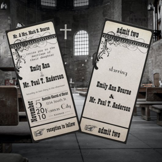 Black Funky Textured Showbill Wirbel Wedding Einladung