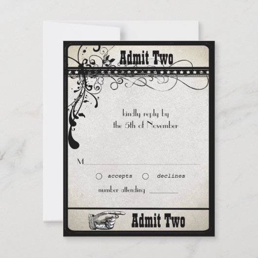 Black Funky Textured Wirbel Wedding Response Cards RSVP Karte (Rückseite)