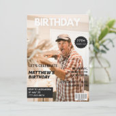 Black Funny Magazine Cover Foto 77. Geburtstag Einladung (Stehend Vorderseite)