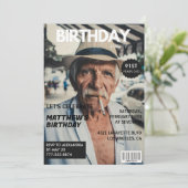Black Funny Magazine Cover Foto 91. Geburtstag Einladung (Stehend Vorderseite)