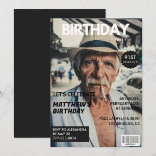 Black Funny Magazine Cover Foto 91. Geburtstag Einladung