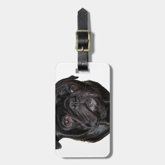 Black Funny Mops Gepäckanhänger (Vorderseite vertikal)